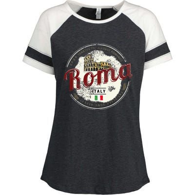 Rome Italy Colosseum Vintage Souvenir Enza Ladies Jersey Colorblock Tee