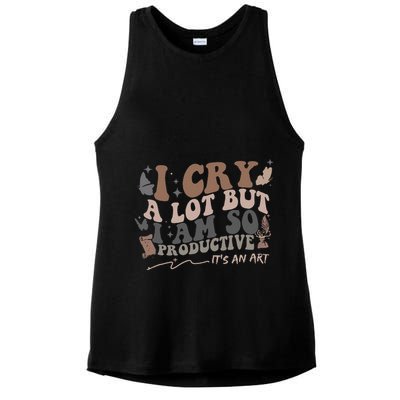 Retro I Cry A Lot But I Am So Productive Funny Trending Meme Ladies PosiCharge Tri-Blend Wicking Tank