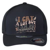 Retro I Cry A Lot But I Am So Productive Funny Trending Meme Flexfit Unipanel Trucker Cap