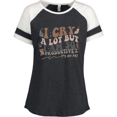 Retro I Cry A Lot But I Am So Productive Funny Trending Meme Enza Ladies Jersey Colorblock Tee