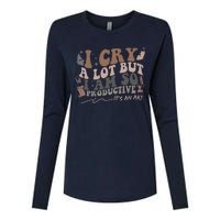 Retro I Cry A Lot But I Am So Productive Funny Trending Meme Womens Cotton Relaxed Long Sleeve T-Shirt