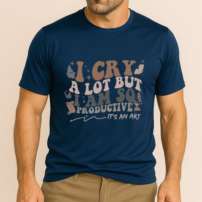 Retro I Cry A Lot But I Am So Productive Funny Trending Meme Performance Shirt