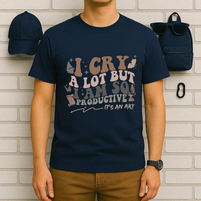 Retro I Cry A Lot But I Am So Productive Funny Trending Meme T-Shirt