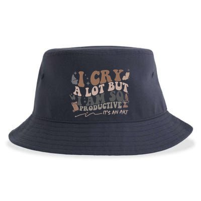 Retro I Cry A Lot But I Am So Productive Funny Trending Meme Sustainable Bucket Hat