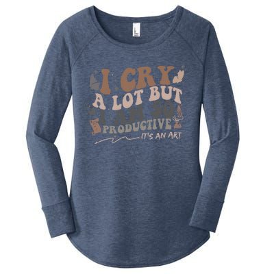 Retro I Cry A Lot But I Am So Productive Funny Trending Meme Women's Perfect Tri Tunic Long Sleeve Shirt