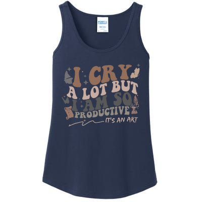 Retro I Cry A Lot But I Am So Productive Funny Trending Meme Ladies Essential Tank