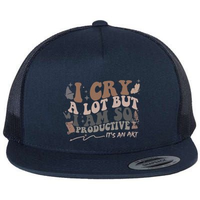 Retro I Cry A Lot But I Am So Productive Funny Trending Meme Flatbill Hat