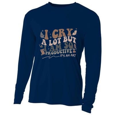 Retro I Cry A Lot But I Am So Productive Funny Trending Meme Cooling Performance Long Sleeve Crew