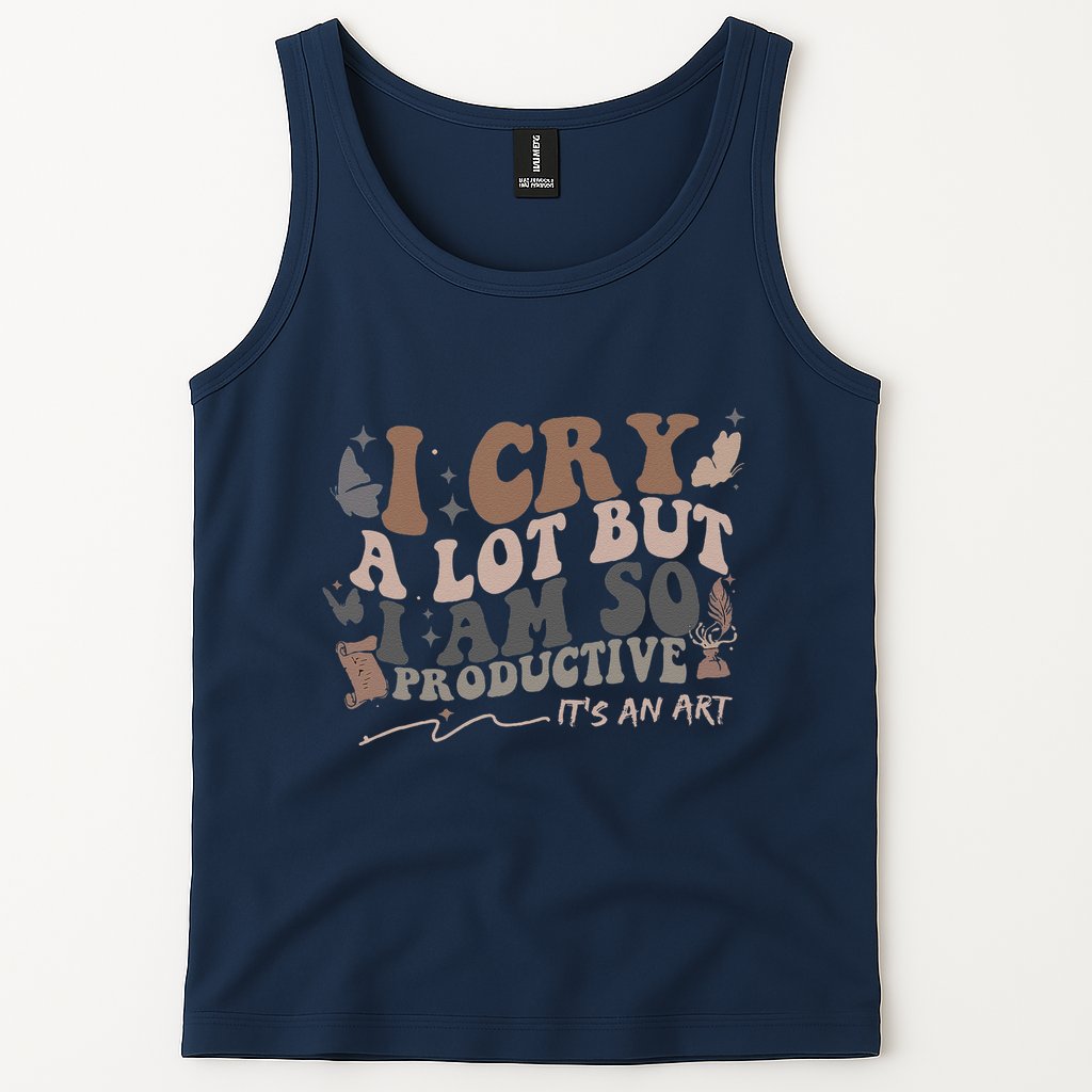 Retro I Cry A Lot But I Am So Productive Funny Trending Meme Tank Top