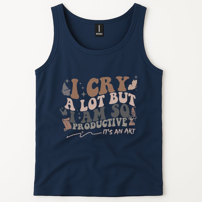 Retro I Cry A Lot But I Am So Productive Funny Trending Meme Tank Top