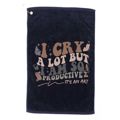 Retro I Cry A Lot But I Am So Productive Funny Trending Meme Golf Towel