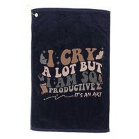 Retro I Cry A Lot But I Am So Productive Funny Trending Meme Golf Towel