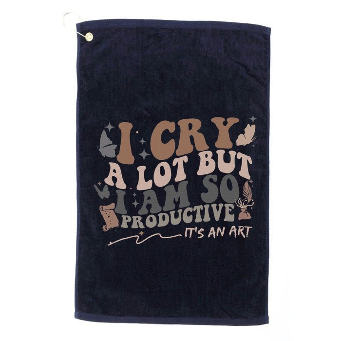 Retro I Cry A Lot But I Am So Productive Funny Trending Meme Golf Towel