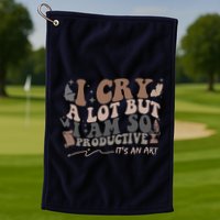 Retro I Cry A Lot But I Am So Productive Funny Trending Meme Golf Towel