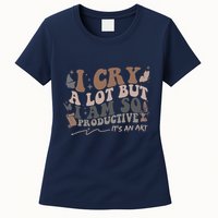 Retro I Cry A Lot But I Am So Productive Funny Trending Meme Womens T-Shirt
