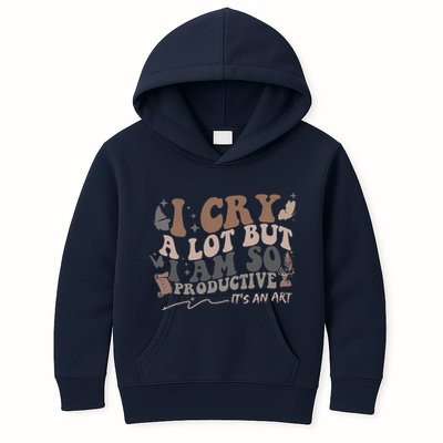 Retro I Cry A Lot But I Am So Productive Funny Trending Meme Kids Hoodie