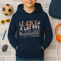 Retro I Cry A Lot But I Am So Productive Funny Trending Meme Kids Hoodie