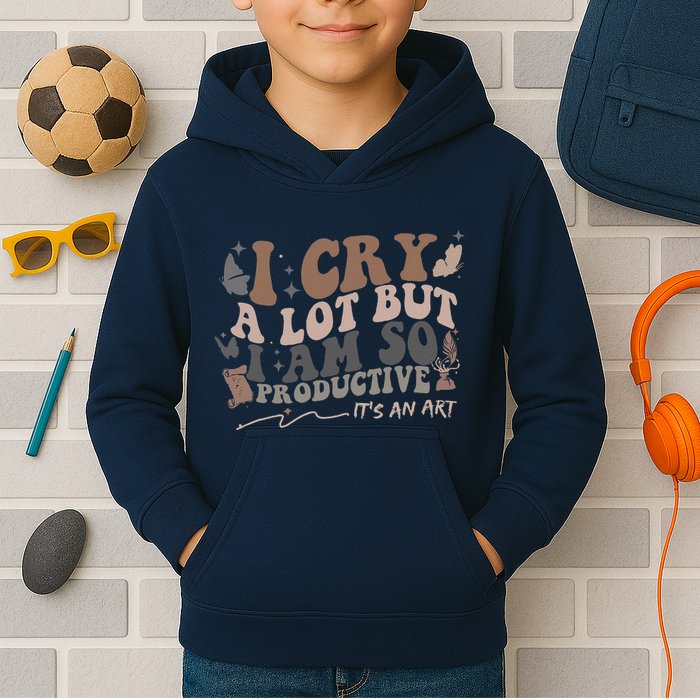 Retro I Cry A Lot But I Am So Productive Funny Trending Meme Kids Hoodie