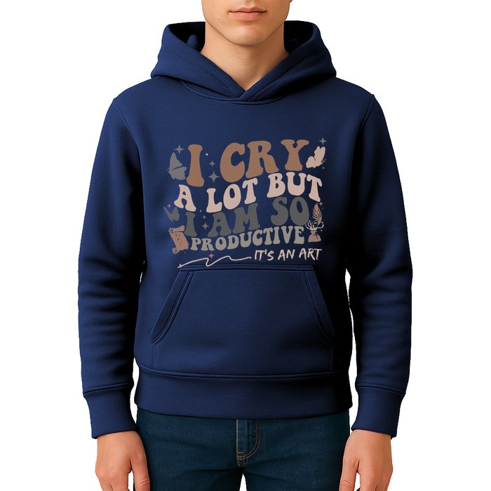 Retro I Cry A Lot But I Am So Productive Funny Trending Meme Kids Hoodie
