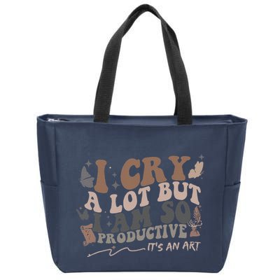 Retro I Cry A Lot But I Am So Productive Funny Trending Meme Zip Tote Bag