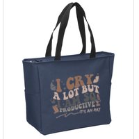 Retro I Cry A Lot But I Am So Productive Funny Trending Meme Zip Tote Bag