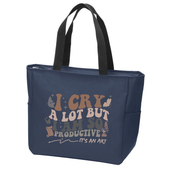 Retro I Cry A Lot But I Am So Productive Funny Trending Meme Zip Tote Bag