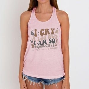 Retro I Cry A Lot But I Am So Productive Funny Trending Meme Women's Knotted Racerback Tank