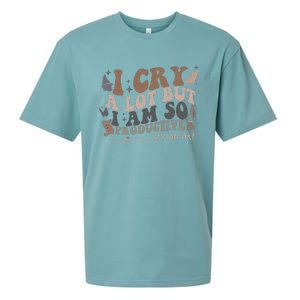 Retro I Cry A Lot But I Am So Productive Funny Trending Meme Sueded Cloud Jersey T-Shirt