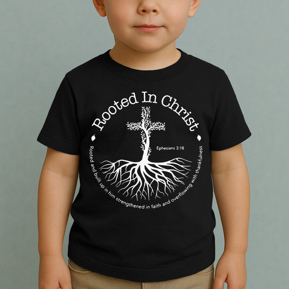 Rooted In Christ Jesus Cross Pray Bible Verse Christian Toddler T-Shirt