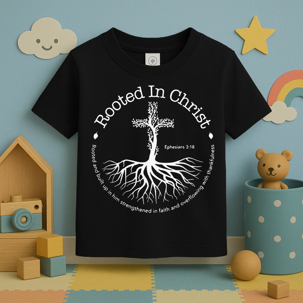 Rooted In Christ Jesus Cross Pray Bible Verse Christian Toddler T-Shirt