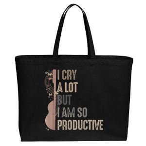 Retro I Cry A Lot But I Am So Productive Funny Trending Meme Cotton Canvas Jumbo Tote