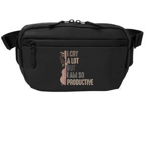 Retro I Cry A Lot But I Am So Productive Funny Trending Meme Crossbody Pack