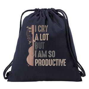 Retro I Cry A Lot But I Am So Productive Funny Trending Meme Drawstring Bag