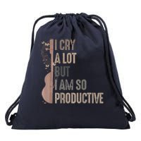 Retro I Cry A Lot But I Am So Productive Funny Trending Meme Drawstring Bag