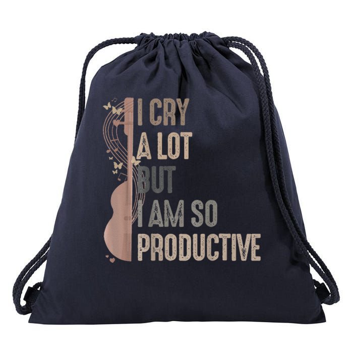 Retro I Cry A Lot But I Am So Productive Funny Trending Meme Drawstring Bag