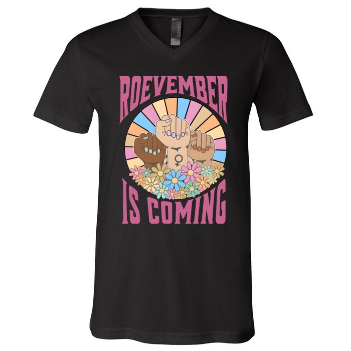 Roevember Is Coming Feminist Vote Flower Floral V-Neck T-Shirt