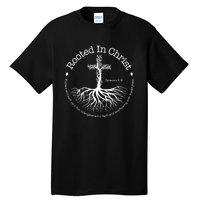 Rooted In Christ Cross Pray God Bible Verse Christian Tall T-Shirt