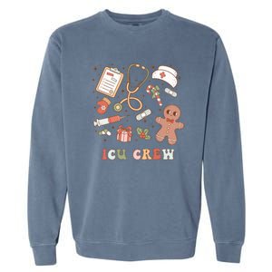 Retro Icu Crew Christmas Nurse Intensive Critical Unit Xmas Great Gift Garment-Dyed Sweatshirt