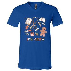 Retro Icu Crew Christmas Nurse Intensive Critical Unit Xmas Great Gift V-Neck T-Shirt