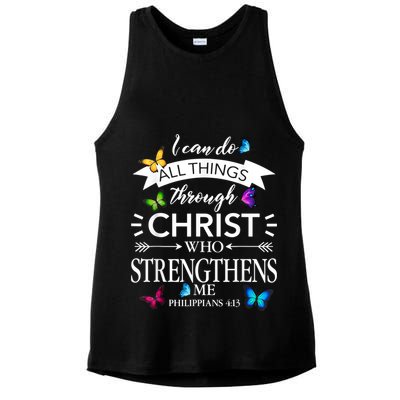 Religious I Can Do All Things Through Christ Butterfly Art Ladies PosiCharge Tri-Blend Wicking Tank
