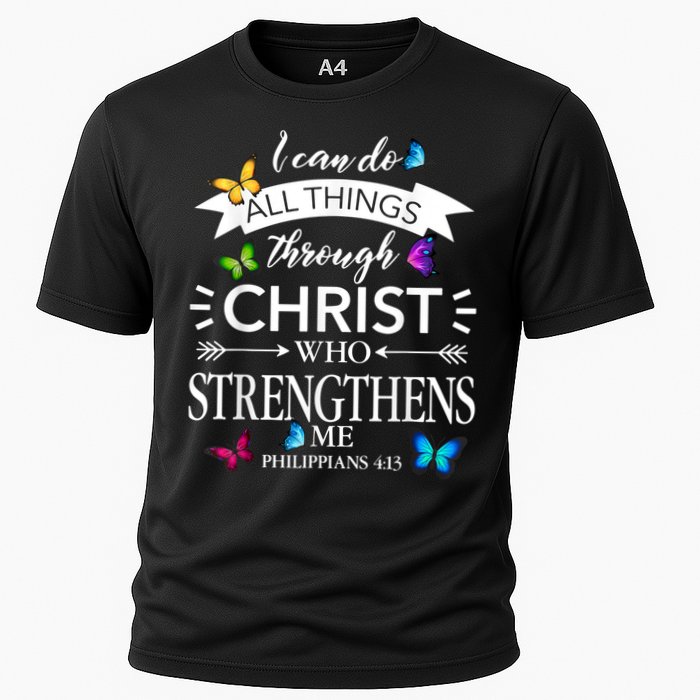 Religious I Can Do All Things Through Christ Butterfly Art Cooling Performance Crew T-Shirt