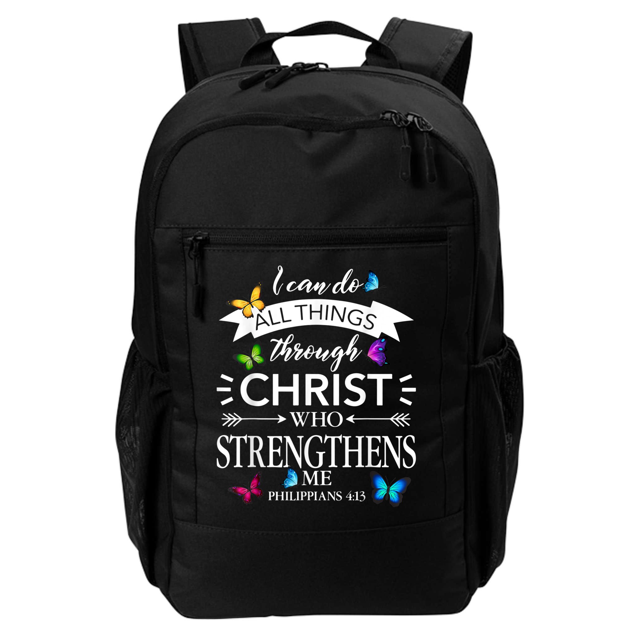 Religious I Can Do All Things Through Christ Butterfly Art Backpack
