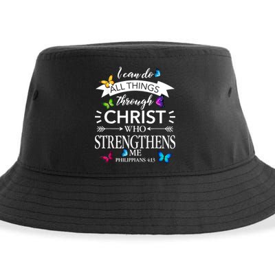 Religious I Can Do All Things Through Christ Butterfly Art Sustainable Bucket Hat