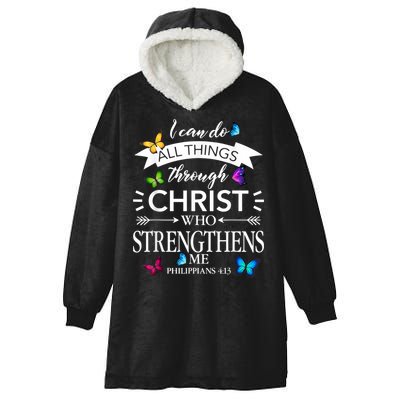Religious I Can Do All Things Through Christ Butterfly Art Hooded Wearable Blanket