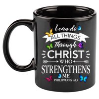 Religious I Can Do All Things Through Christ Butterfly Art 11oz C Handle Ceramic Mug