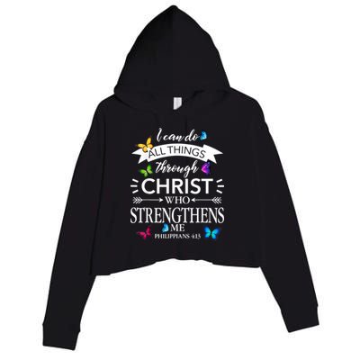 Religious I Can Do All Things Through Christ Butterfly Art Crop Fleece Hoodie