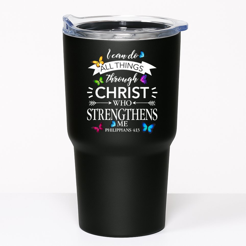 Religious I Can Do All Things Through Christ Butterfly Art Tumbler