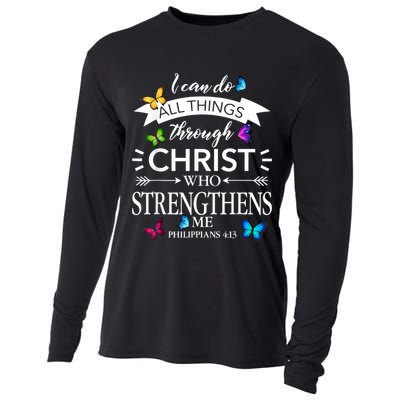 Religious I Can Do All Things Through Christ Butterfly Art Cooling Performance Long Sleeve Crew