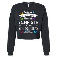 Religious I Can Do All Things Through Christ Butterfly Art Cropped Pullover Crew
