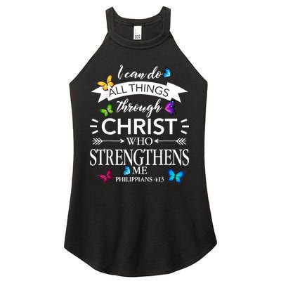 Religious I Can Do All Things Through Christ Butterfly Art Women's Perfect Tri Rocker Tank